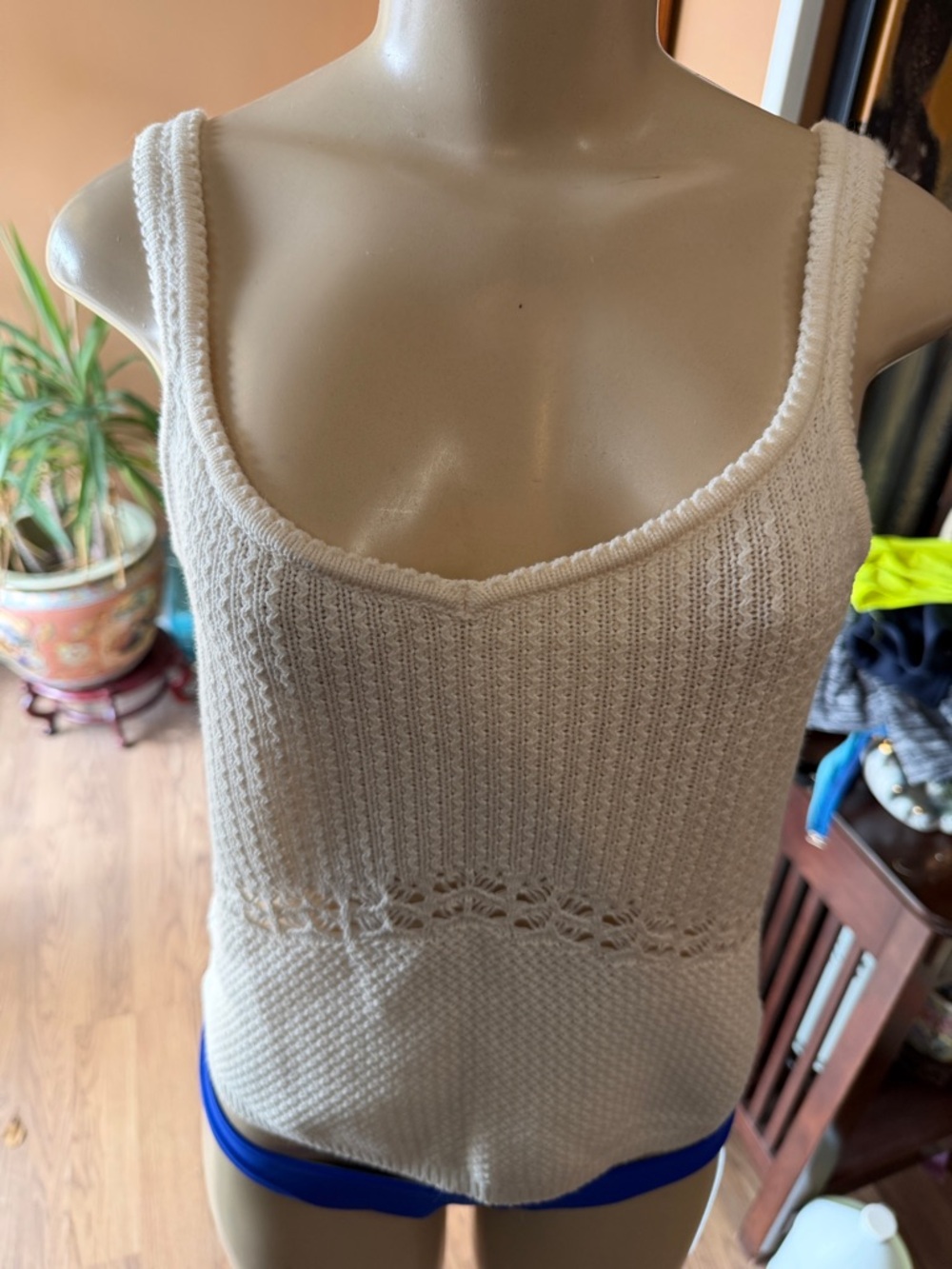 Cream Knit Scoop Neck Tank Top